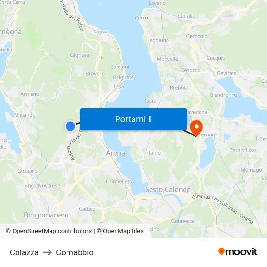 Colazza to Comabbio map