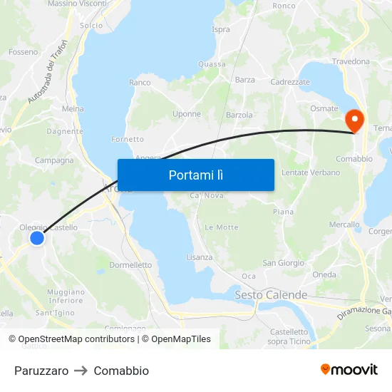 Paruzzaro to Comabbio map