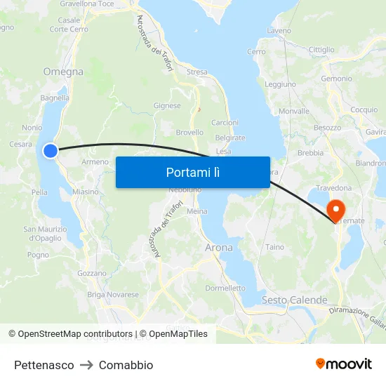 Pettenasco to Comabbio map