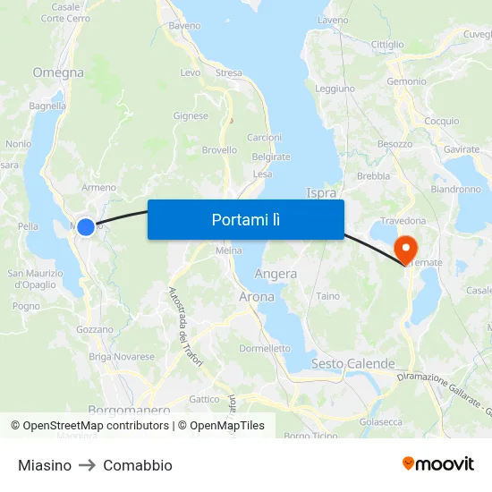 Miasino to Comabbio map