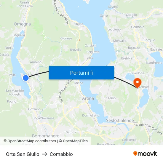 Orta San Giulio to Comabbio map