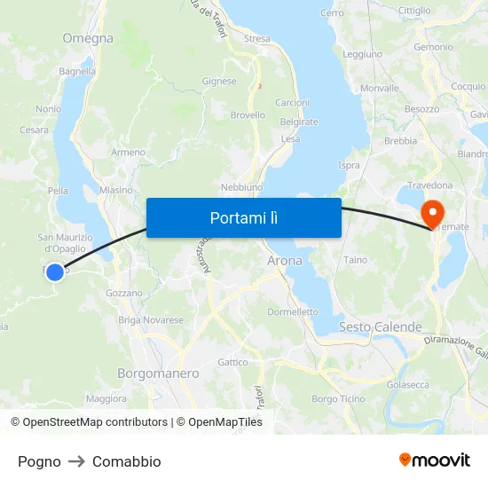 Pogno to Comabbio map