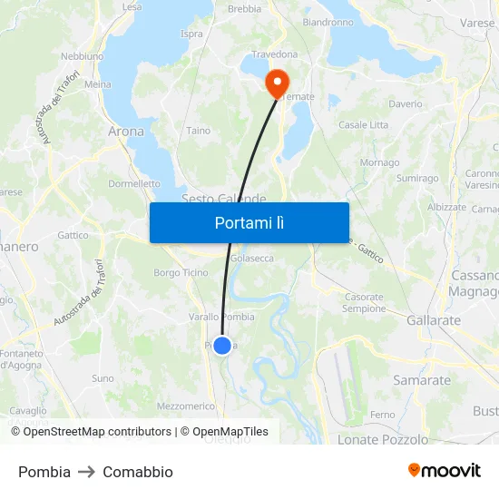 Pombia to Comabbio map