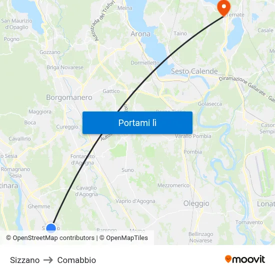 Sizzano to Comabbio map