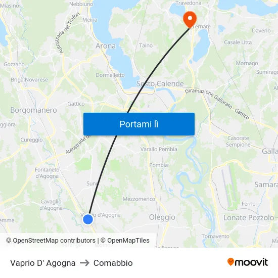 Vaprio D' Agogna to Comabbio map