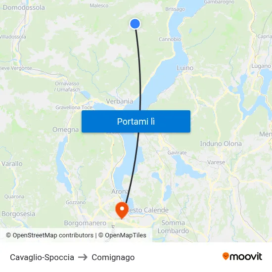 Cavaglio-Spoccia to Comignago map
