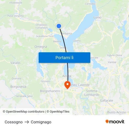 Cossogno to Comignago map
