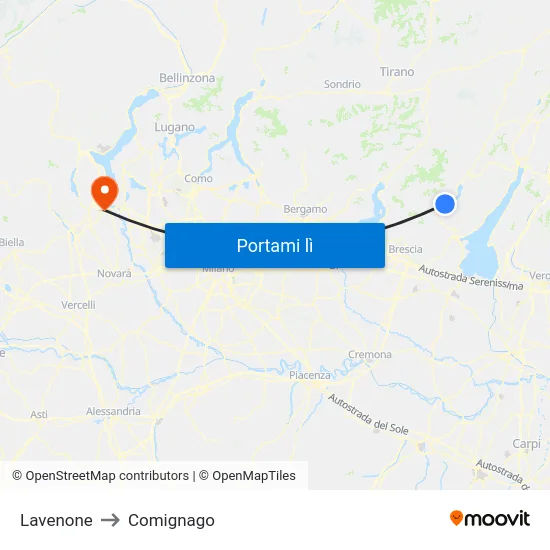 Lavenone to Comignago map