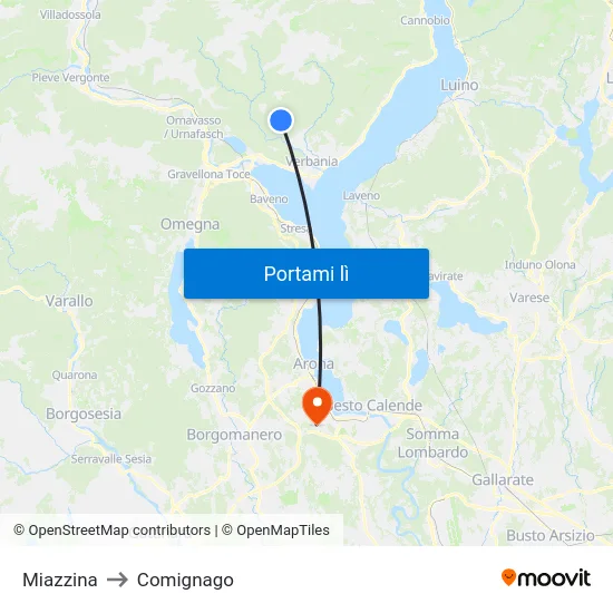 Miazzina to Comignago map