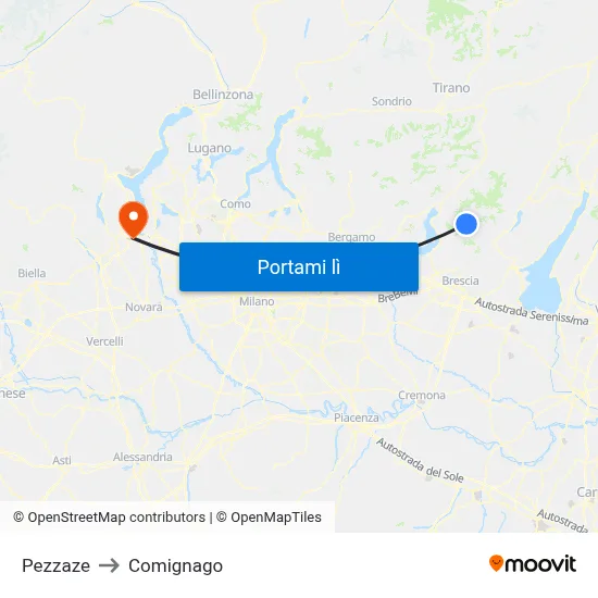 Pezzaze to Comignago map