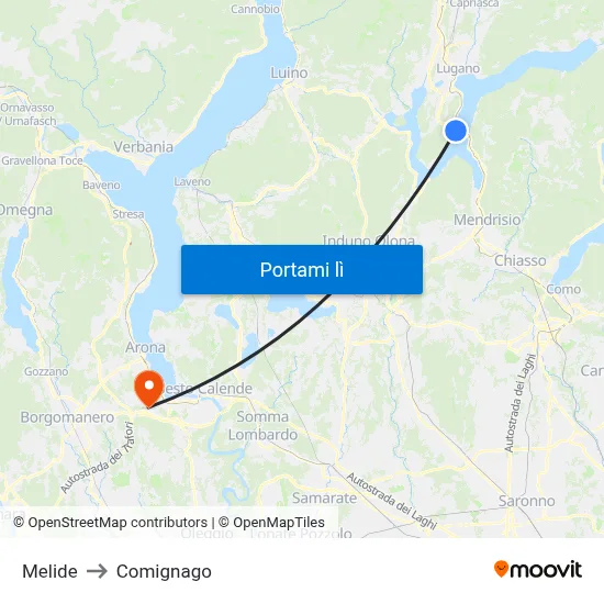 Melide to Comignago map