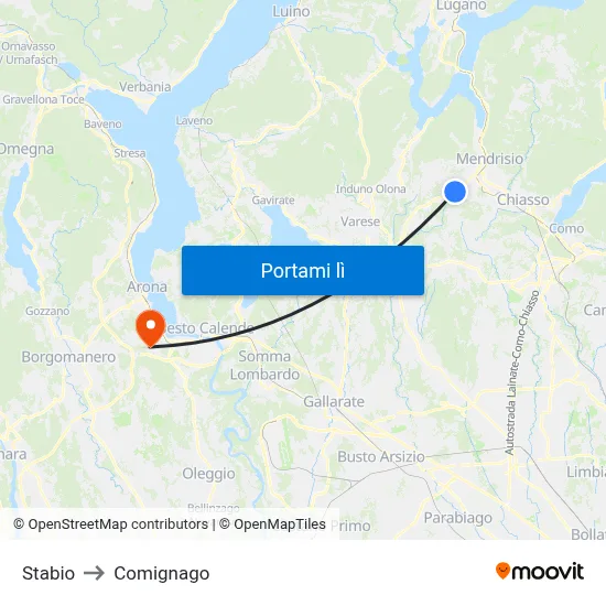 Stabio to Comignago map