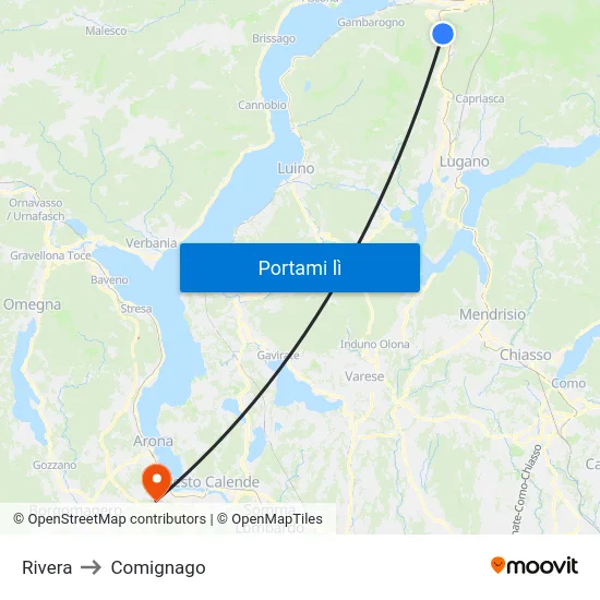 Rivera to Comignago map