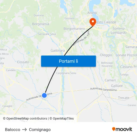 Balocco to Comignago map
