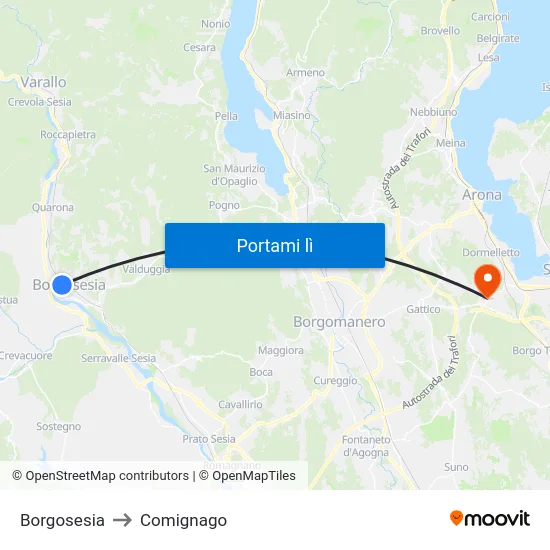 Borgosesia to Comignago map