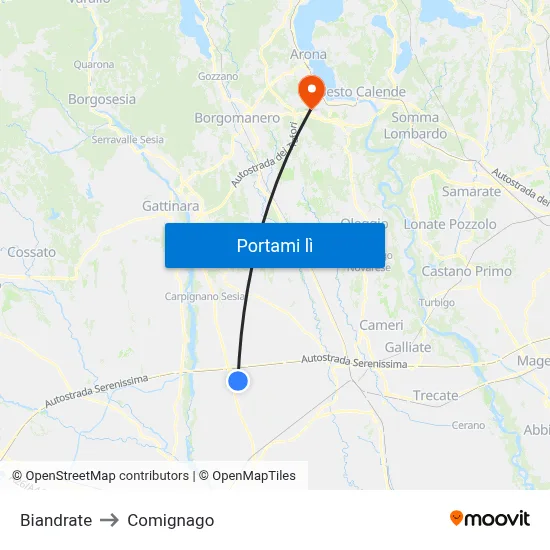 Biandrate to Comignago map