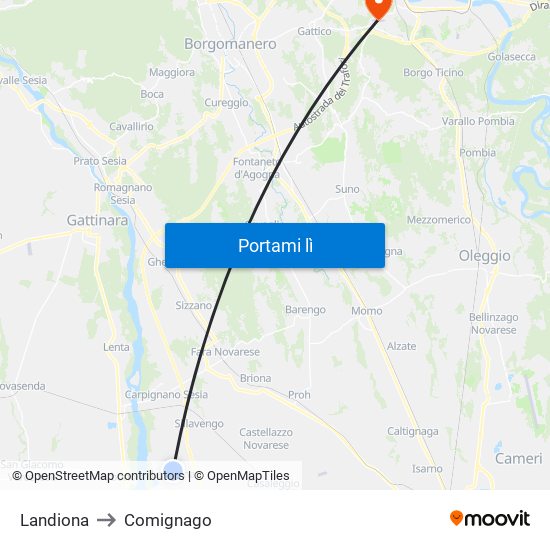 Landiona to Comignago map