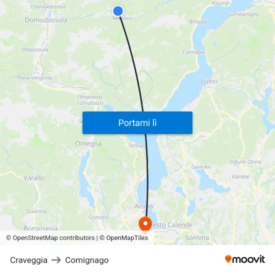 Craveggia to Comignago map