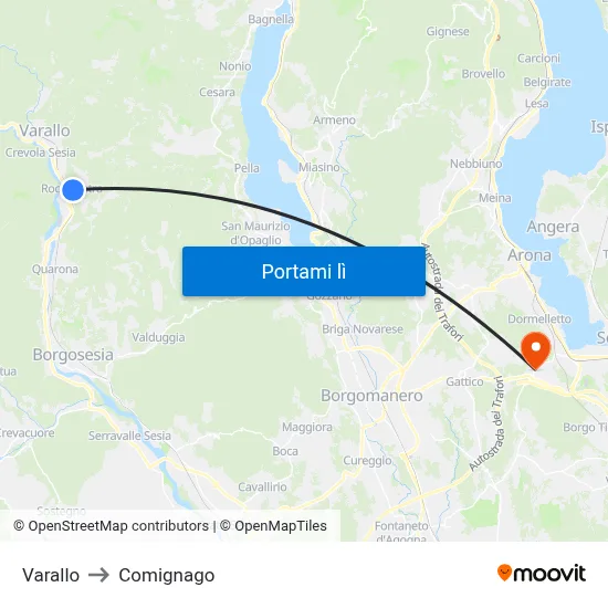 Varallo to Comignago map