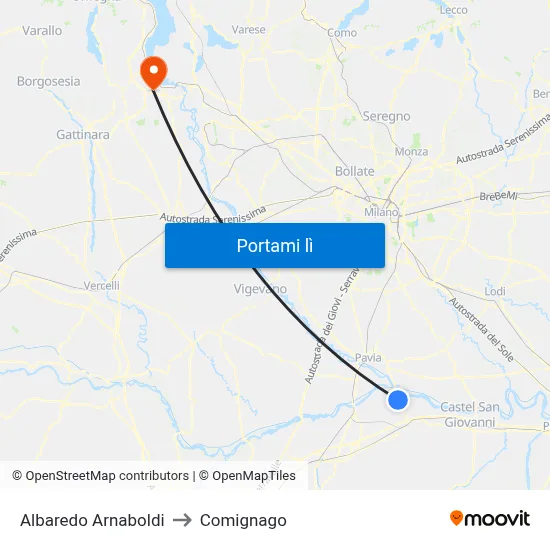Albaredo Arnaboldi to Comignago map
