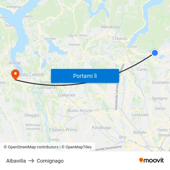 Albavilla to Comignago map