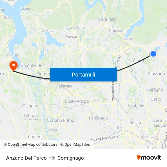 Anzano Del Parco to Comignago map