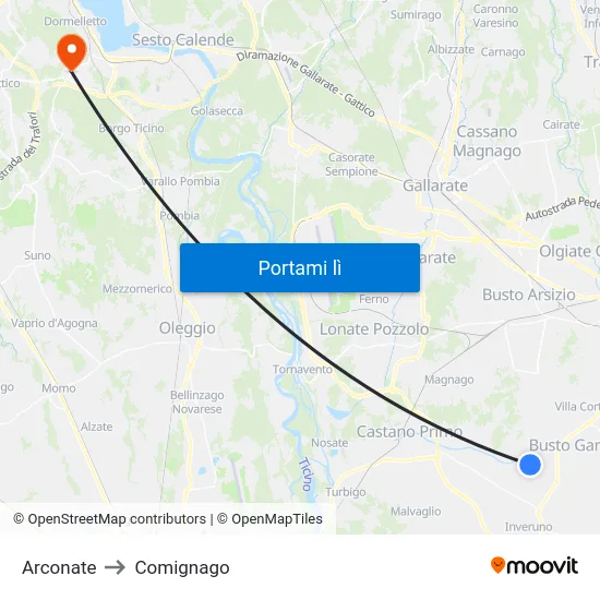 Arconate to Comignago map