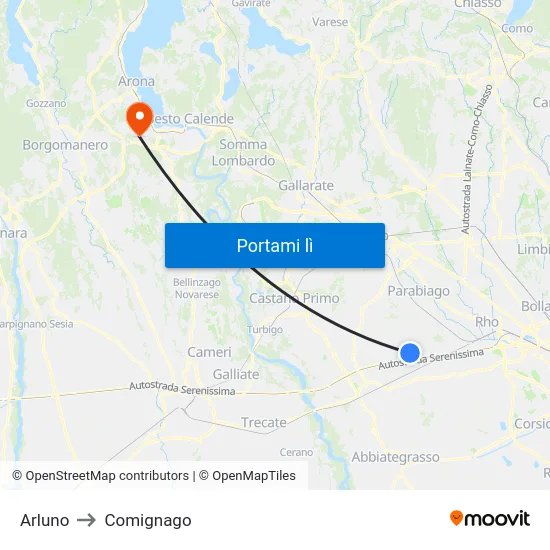 Arluno to Comignago map