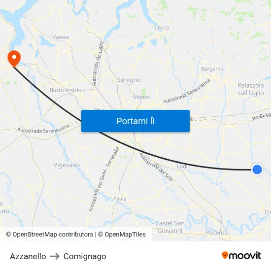 Azzanello to Comignago map