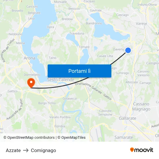 Azzate to Comignago map