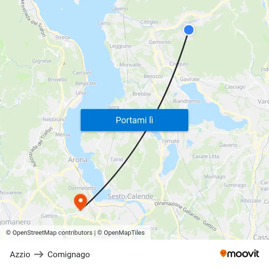 Azzio to Comignago map