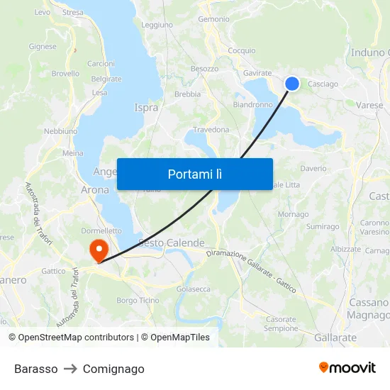 Barasso to Comignago map