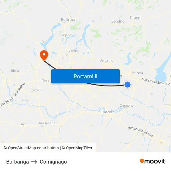 Barbariga to Comignago map