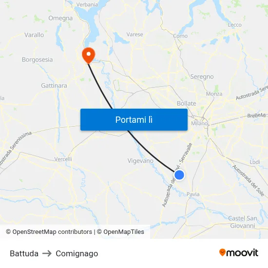 Battuda to Comignago map