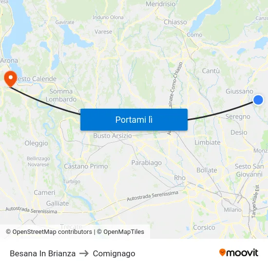 Besana In Brianza to Comignago map