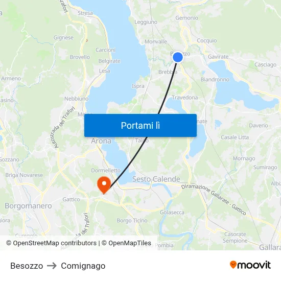 Besozzo to Comignago map