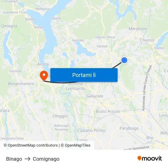 Binago to Comignago map