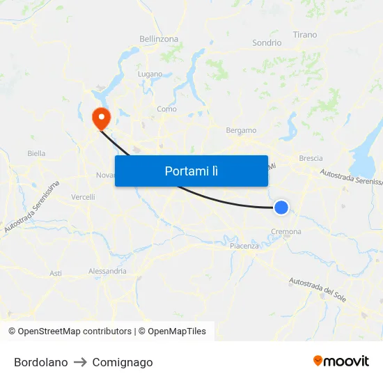 Bordolano to Comignago map