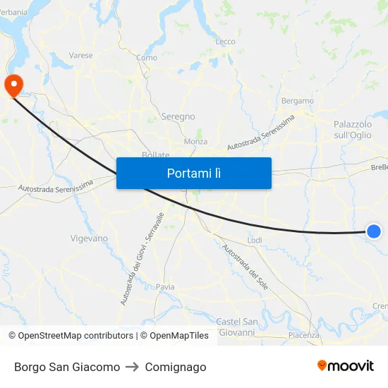 Borgo San Giacomo to Comignago map