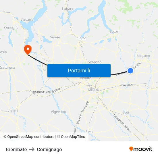 Brembate to Comignago map