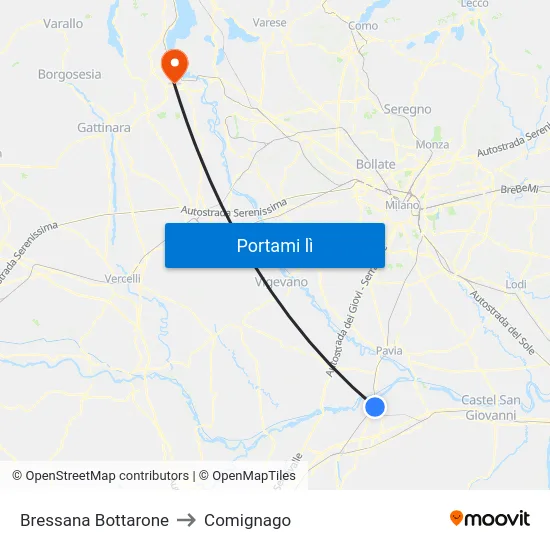 Bressana Bottarone to Comignago map