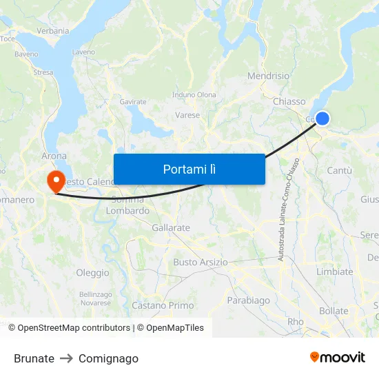 Brunate to Comignago map