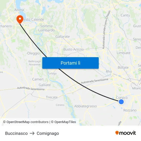 Buccinasco to Comignago map