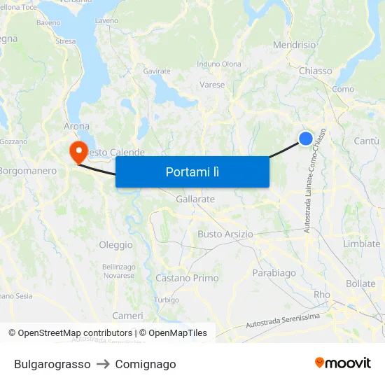 Bulgarograsso to Comignago map