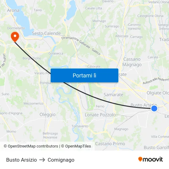 Busto Arsizio to Comignago map