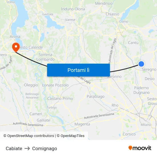 Cabiate to Comignago map