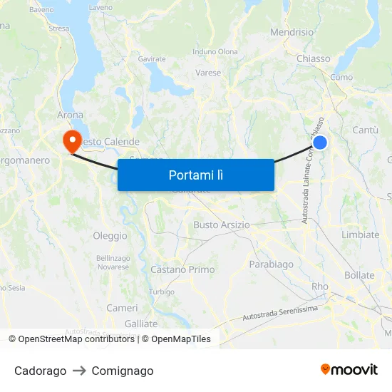 Cadorago to Comignago map