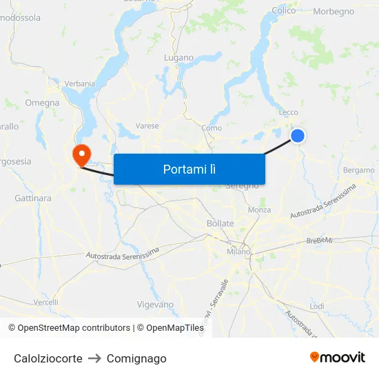Calolziocorte to Comignago map
