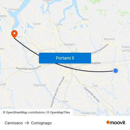 Camisano to Comignago map