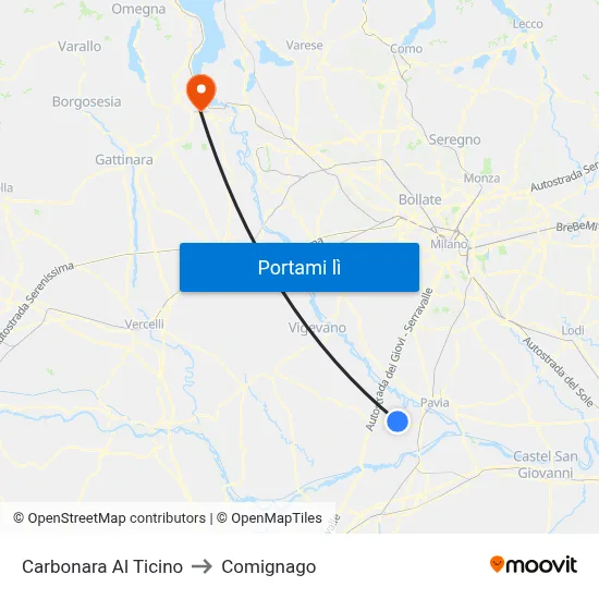 Carbonara Al Ticino to Comignago map